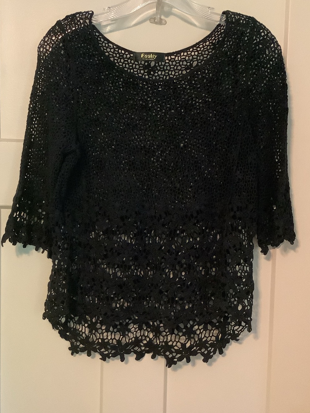 Black Crochet Knit Women's Tunic Sweater